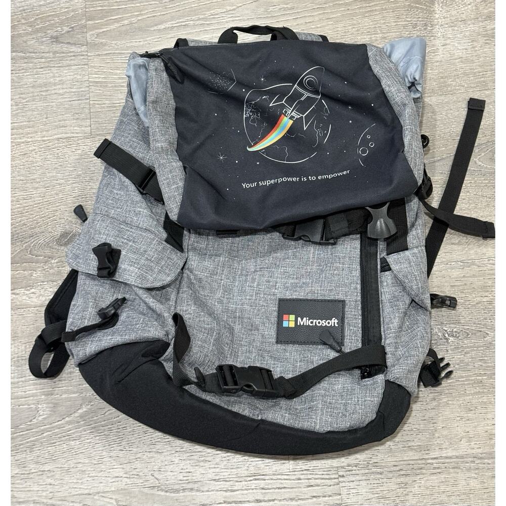 Origaudio Microsoft Computer Top Loader Buckle Flap Backpack Book Bag Gray NWOT